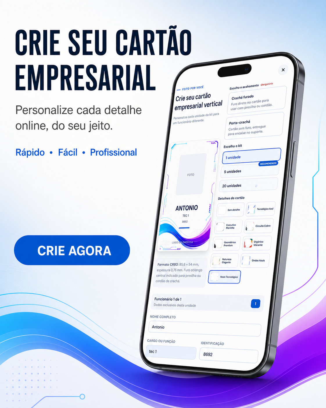 Crie seu cartão empresarial: personalize cada detalhe online de forma rápida, fácil e profissional