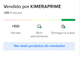Reputação do vendedor KIMERAPRIME no Mercado Livre: mais de 100 vendas, bom atendimento e entrega no prazo